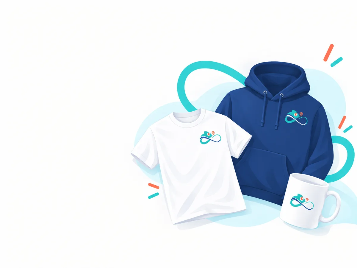 Un t-shirt blanc, un sweat bleu marine et un mug, tous au logo de l'association